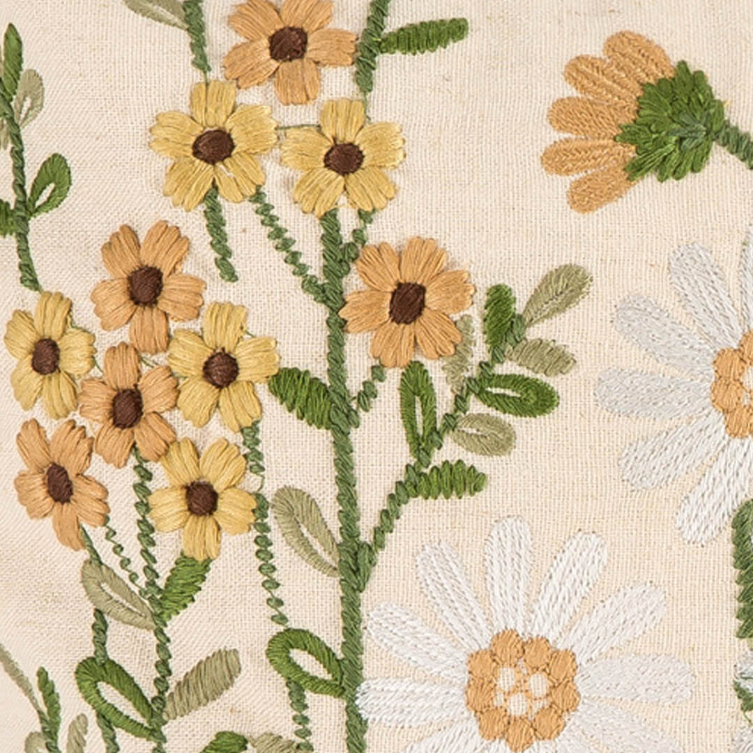 Leinen-Kissenbezug mit Blumenstickerei