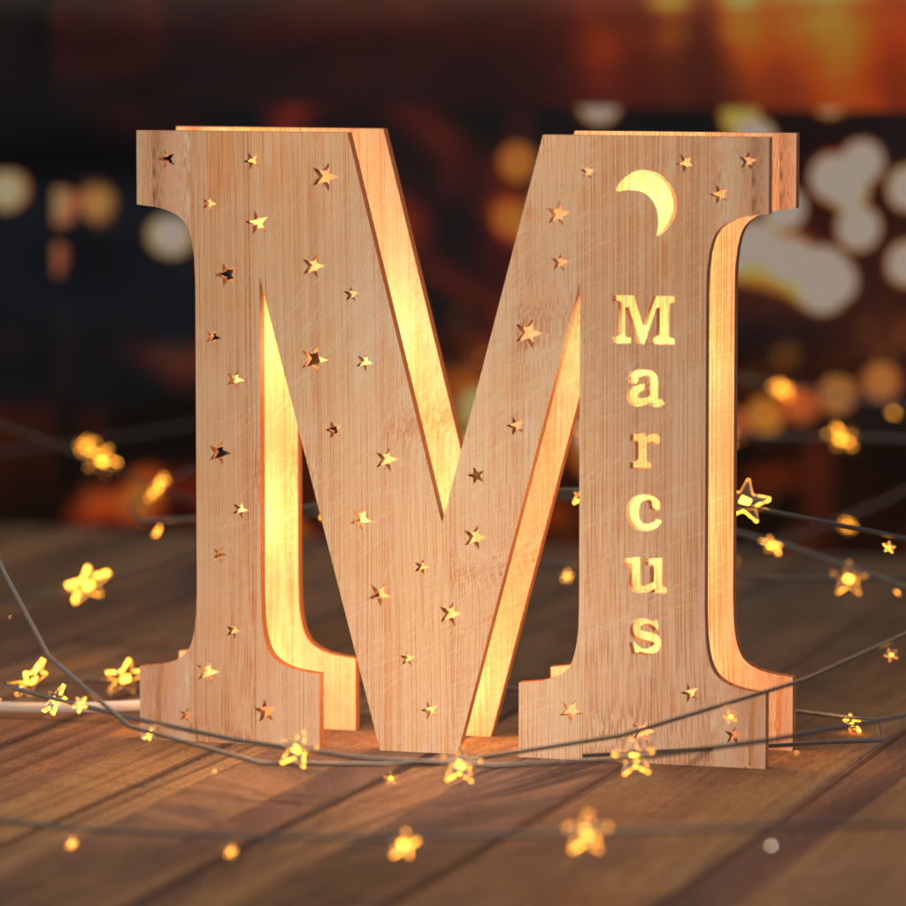 Luz nocturna personalizada con letras de madera