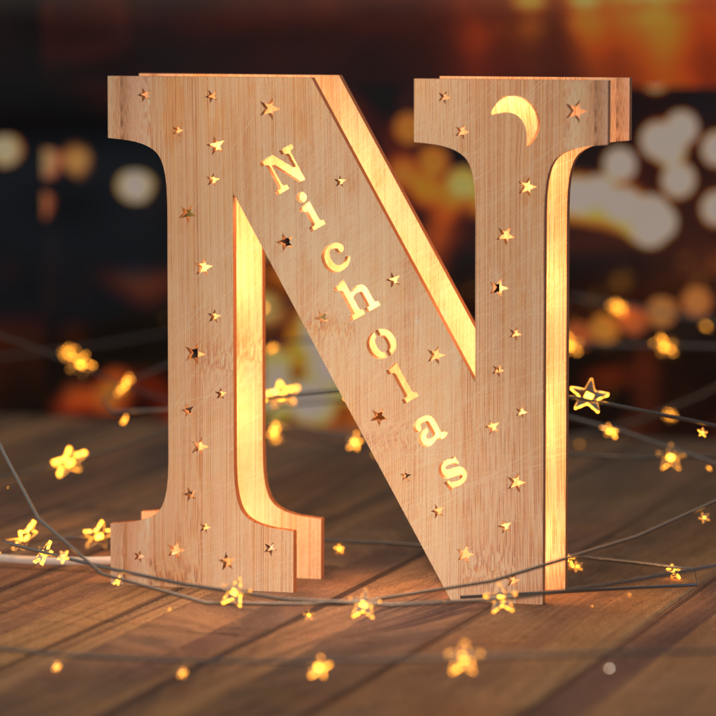Luz nocturna personalizada con letras de madera