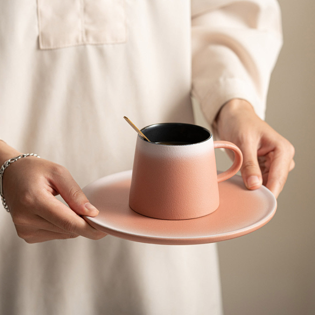 Ceramic Coffee Mug With Saucer & Spoon