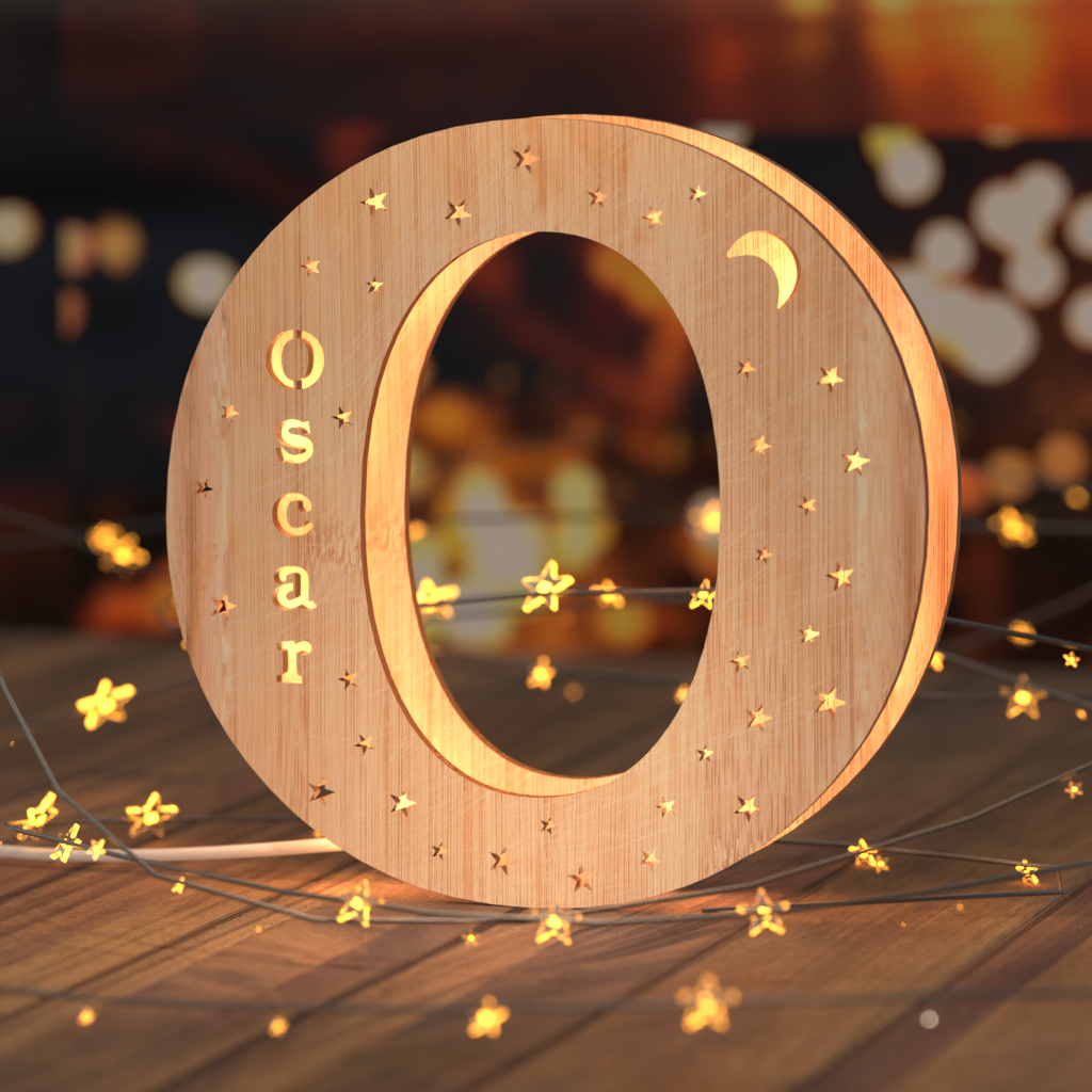 Luz nocturna personalizada con letras de madera