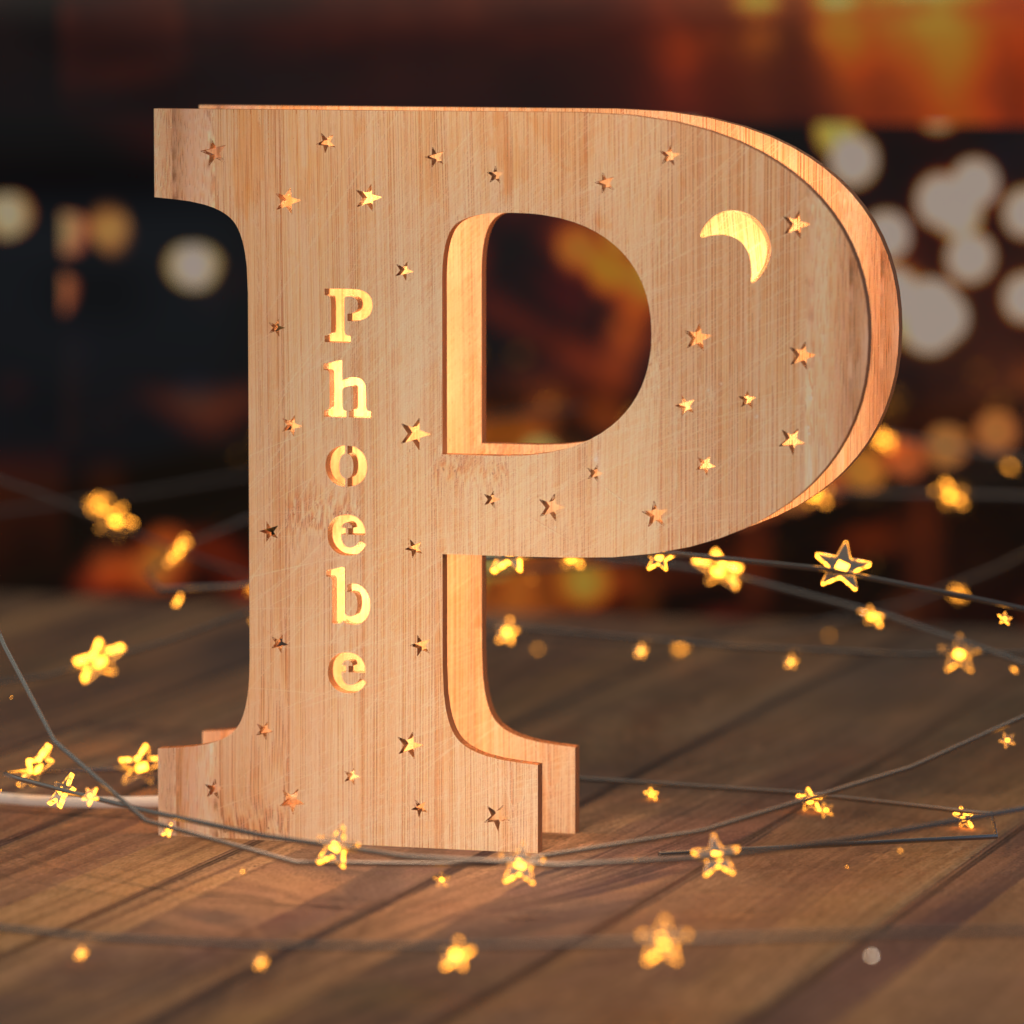 Luz nocturna personalizada con letras de madera