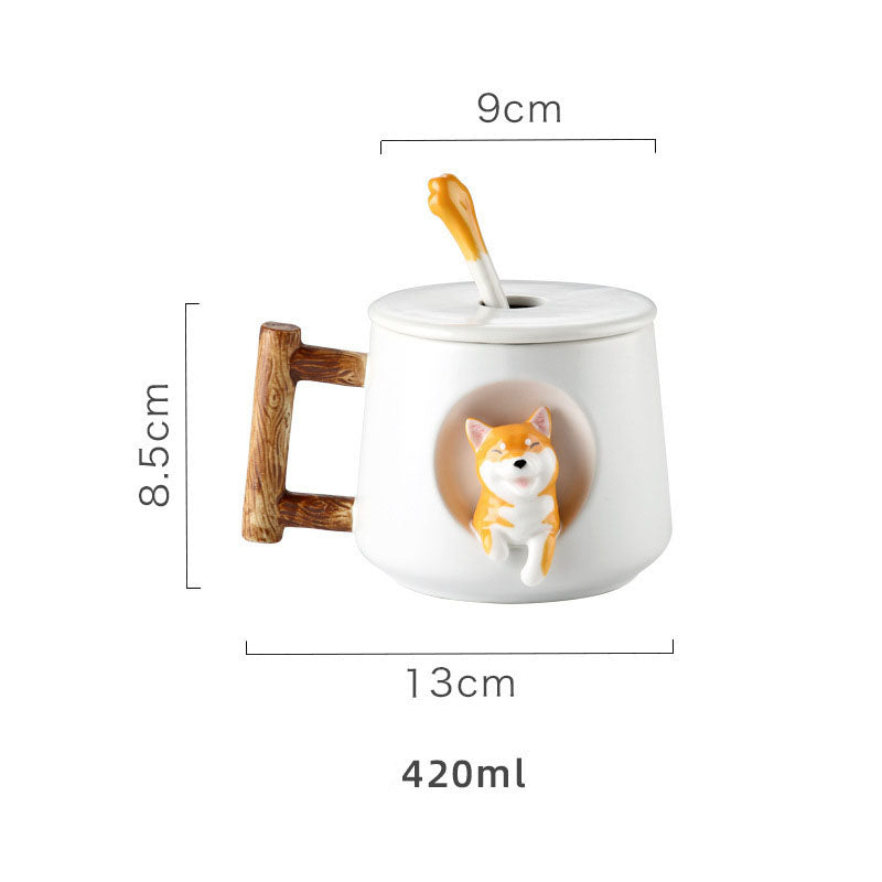 Cute Corgi Mug  Wood Handle