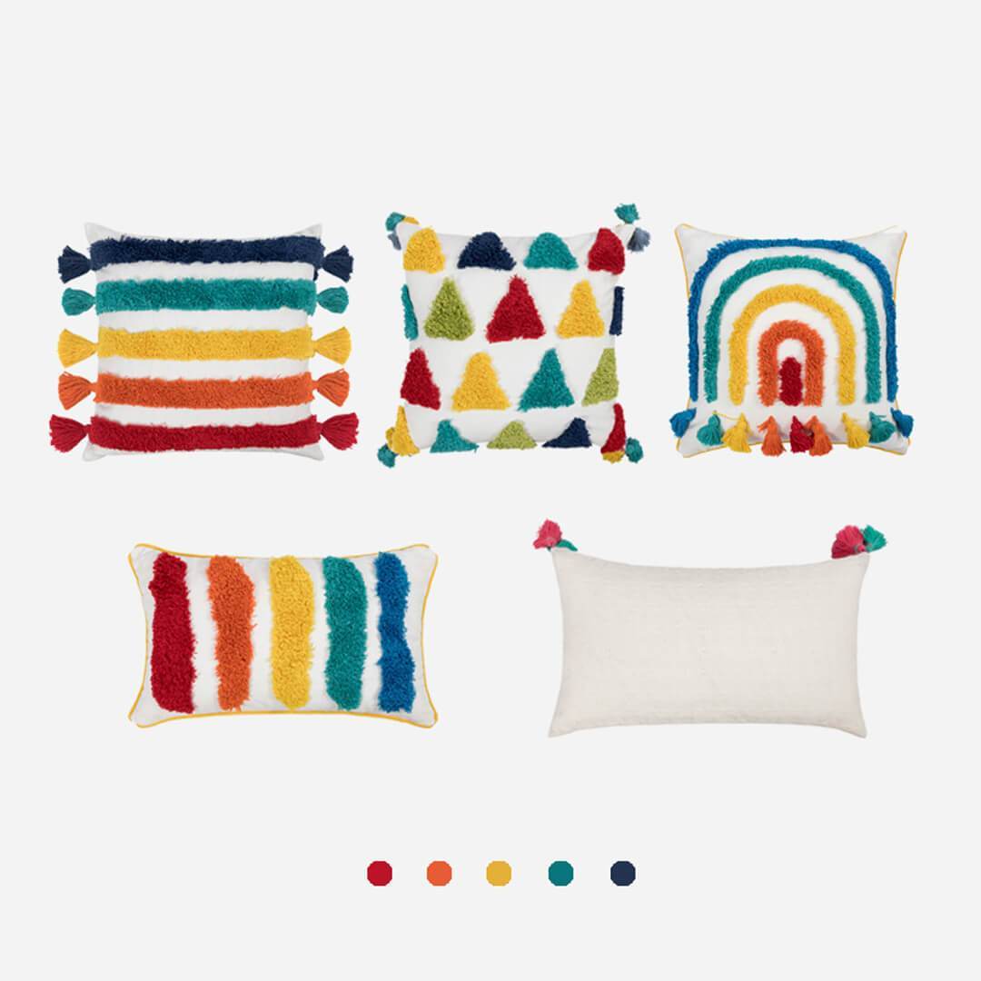 Housses de coussin capitonnées à pampilles marocaines