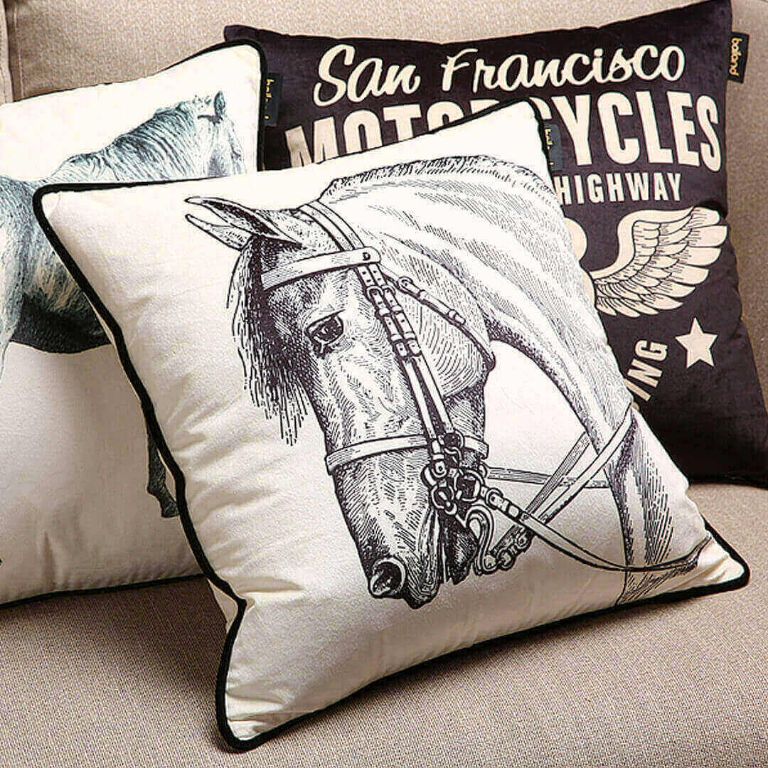 Funda de almohada con estampado de cabeza de caballo