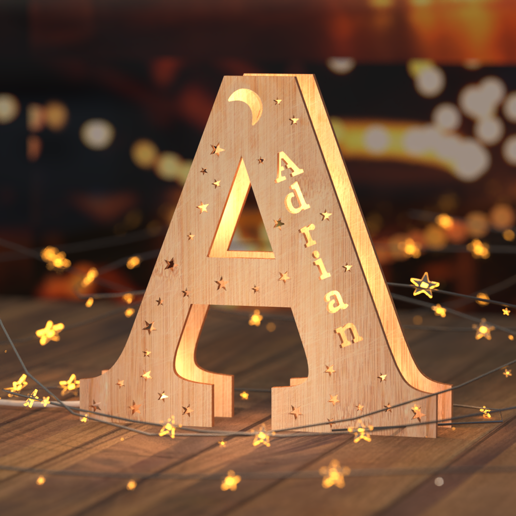 Luz nocturna personalizada con letras de madera