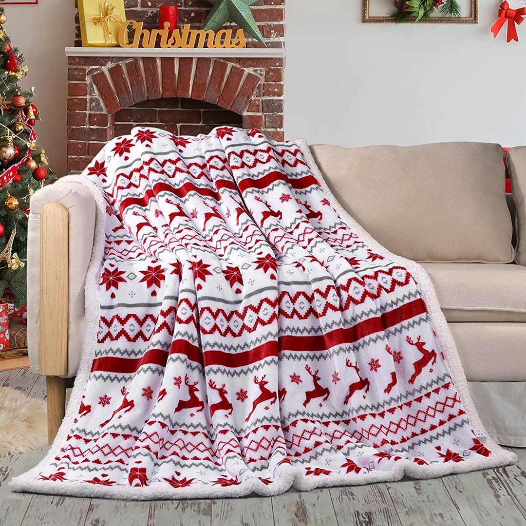 Christmas Reindeer Snowflakes Fleece Blanket