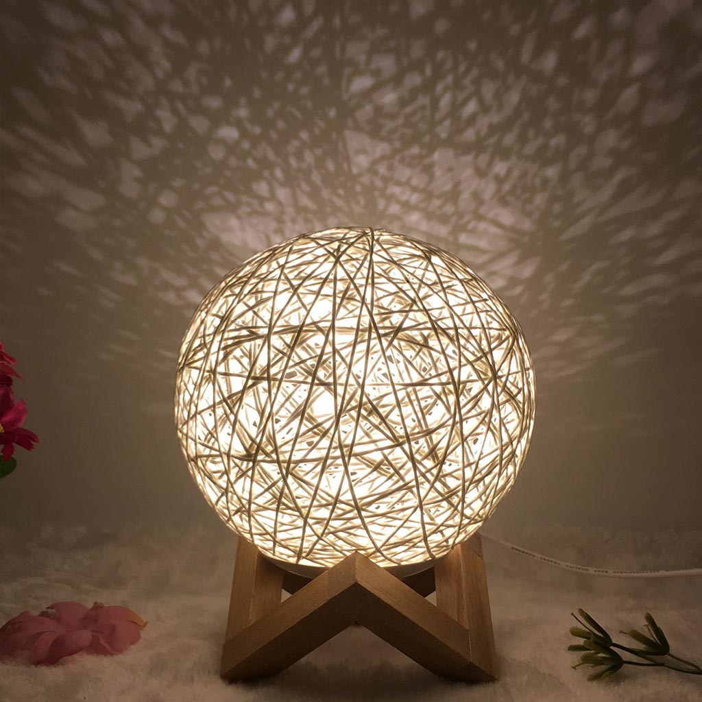 Lampe Lune Boule en Rotin