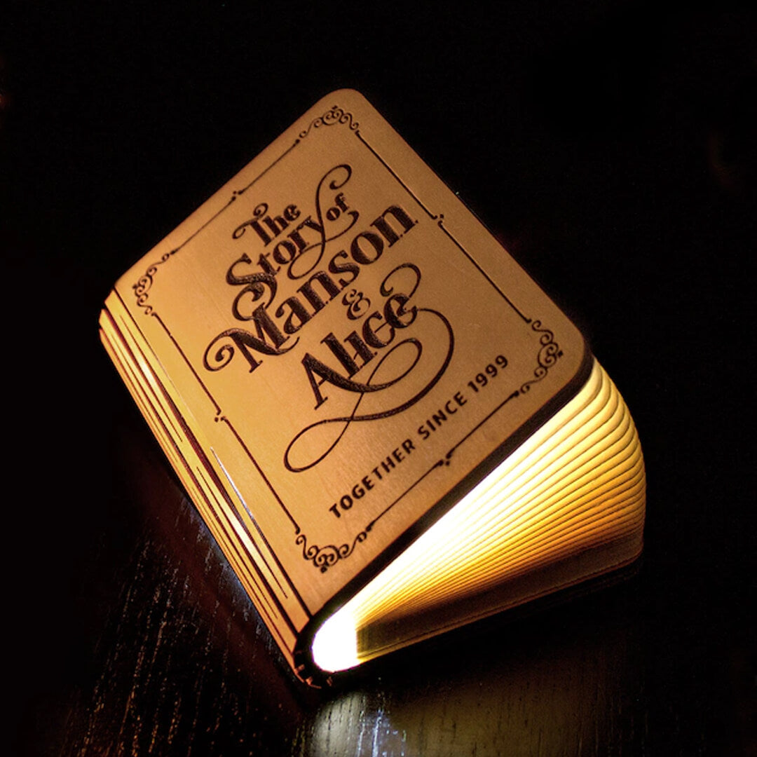 Luz de libro de grabado de madera personalizada