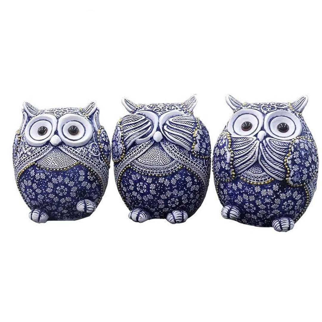 Figurines Hibou Bleu (3pcs)