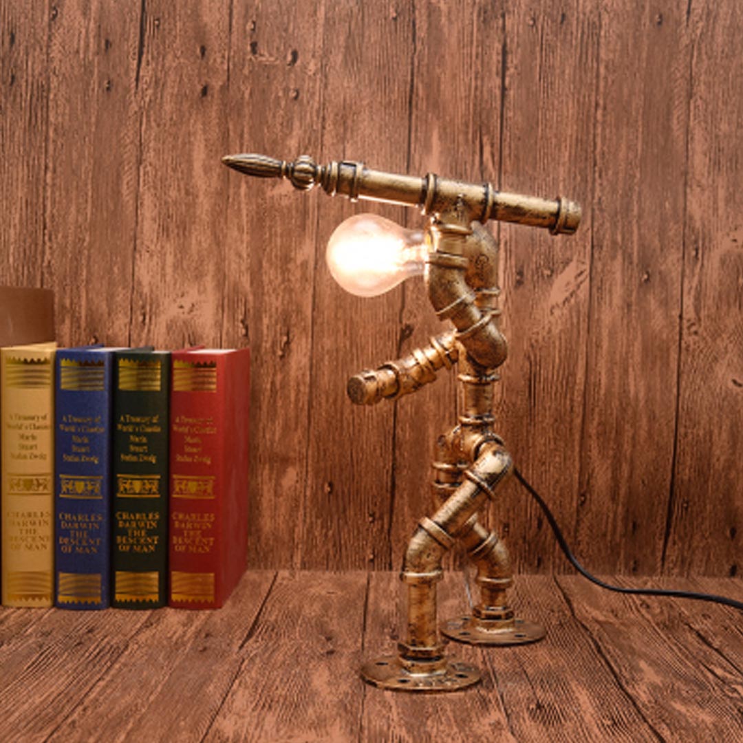 Throwing Punk Industrial Pipe Robot Table Lamp