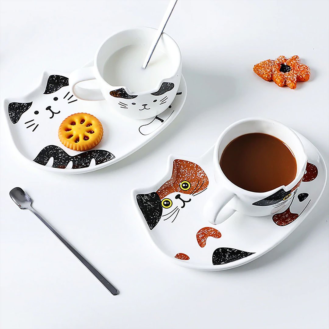 Juego de café lindo gato