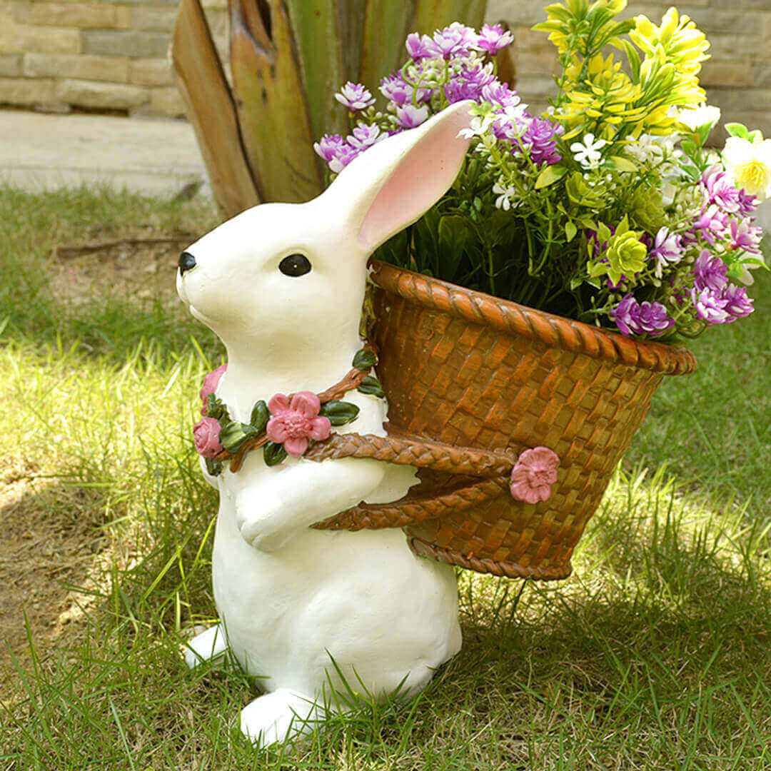 Décoration de pot de fleur tissée de lapin de jardin
