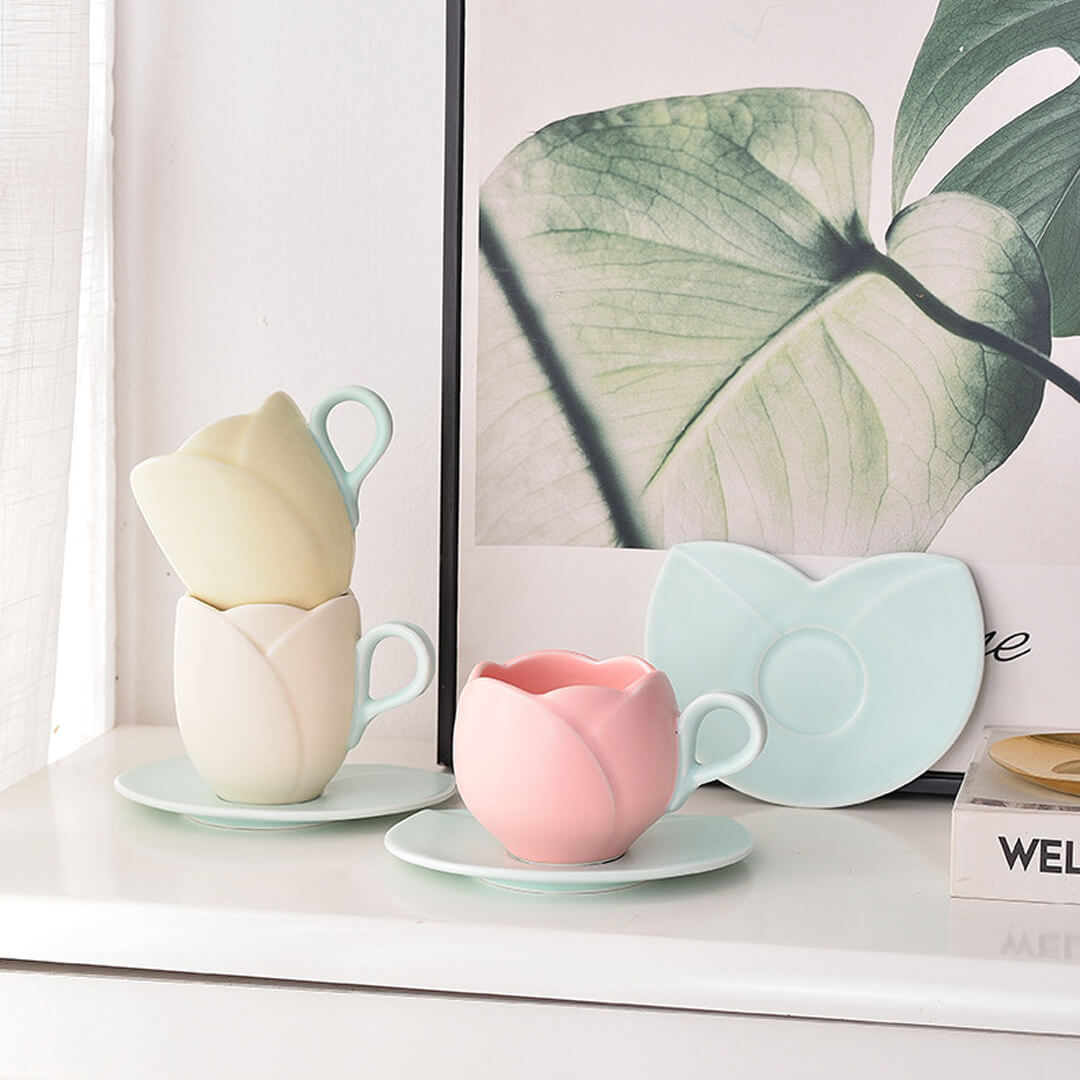 Unique Tulip Creative Mug With Saucer