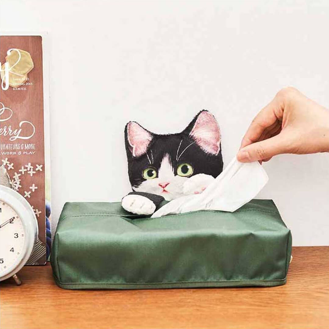 Linda caja de pañuelos de gato