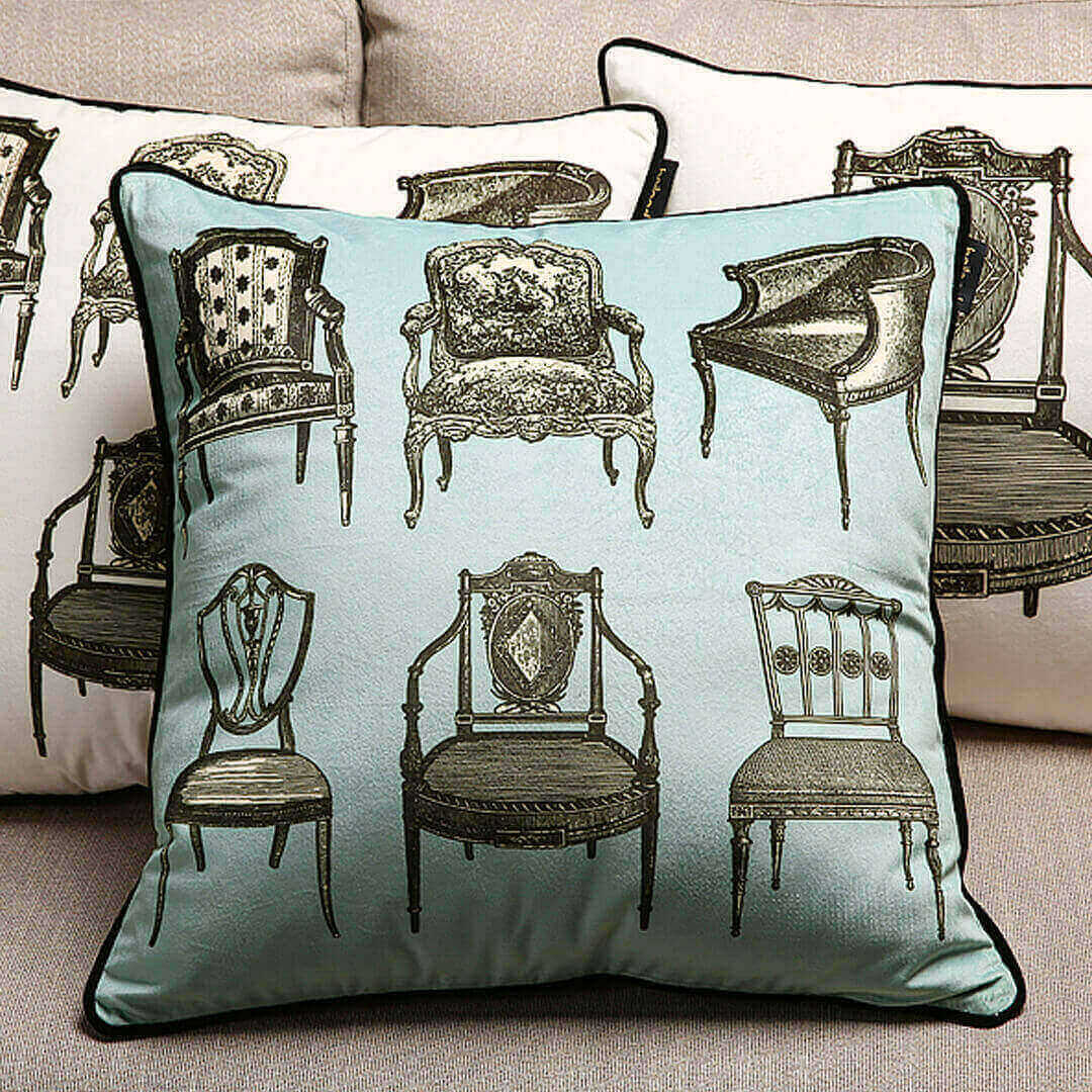 Housse de coussin à imprimé chaise vintage