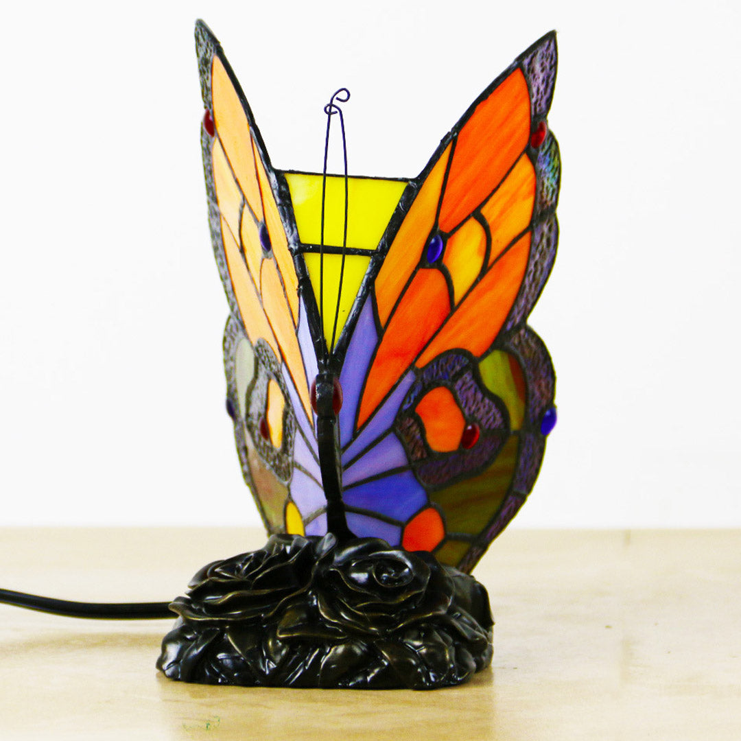 Lámpara de mesa con vitral Tiffany de mariposa