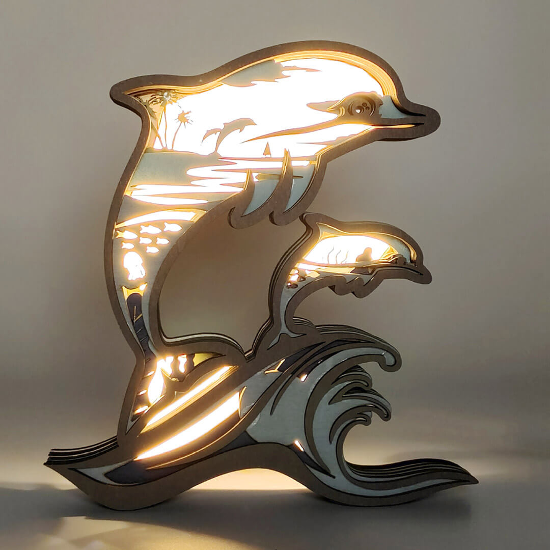3D Wooden Dolphin Carving Handcraft