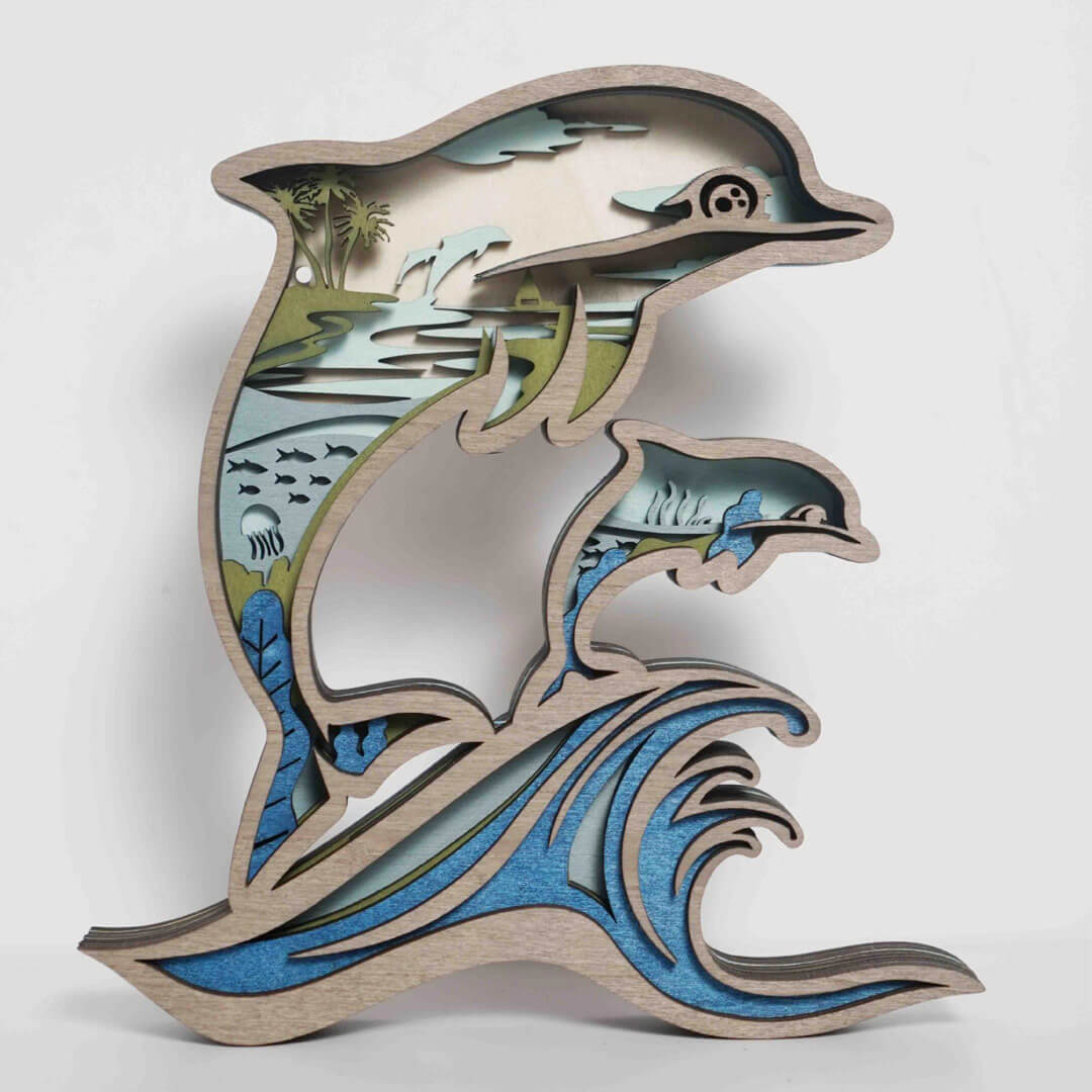 3D Wooden Dolphin Carving Handcraft