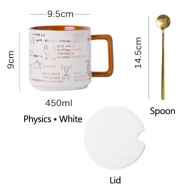 Taza de café de fórmula matemática con tapa y cuchara