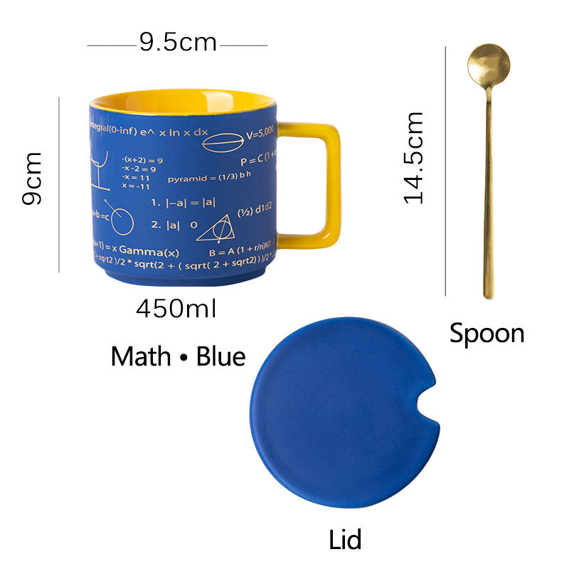 Taza de café de fórmula matemática con tapa y cuchara