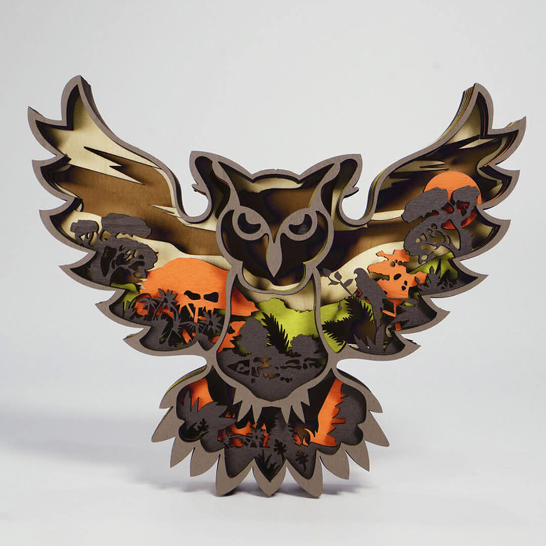 3D Wooden Owl Carving Handcraft