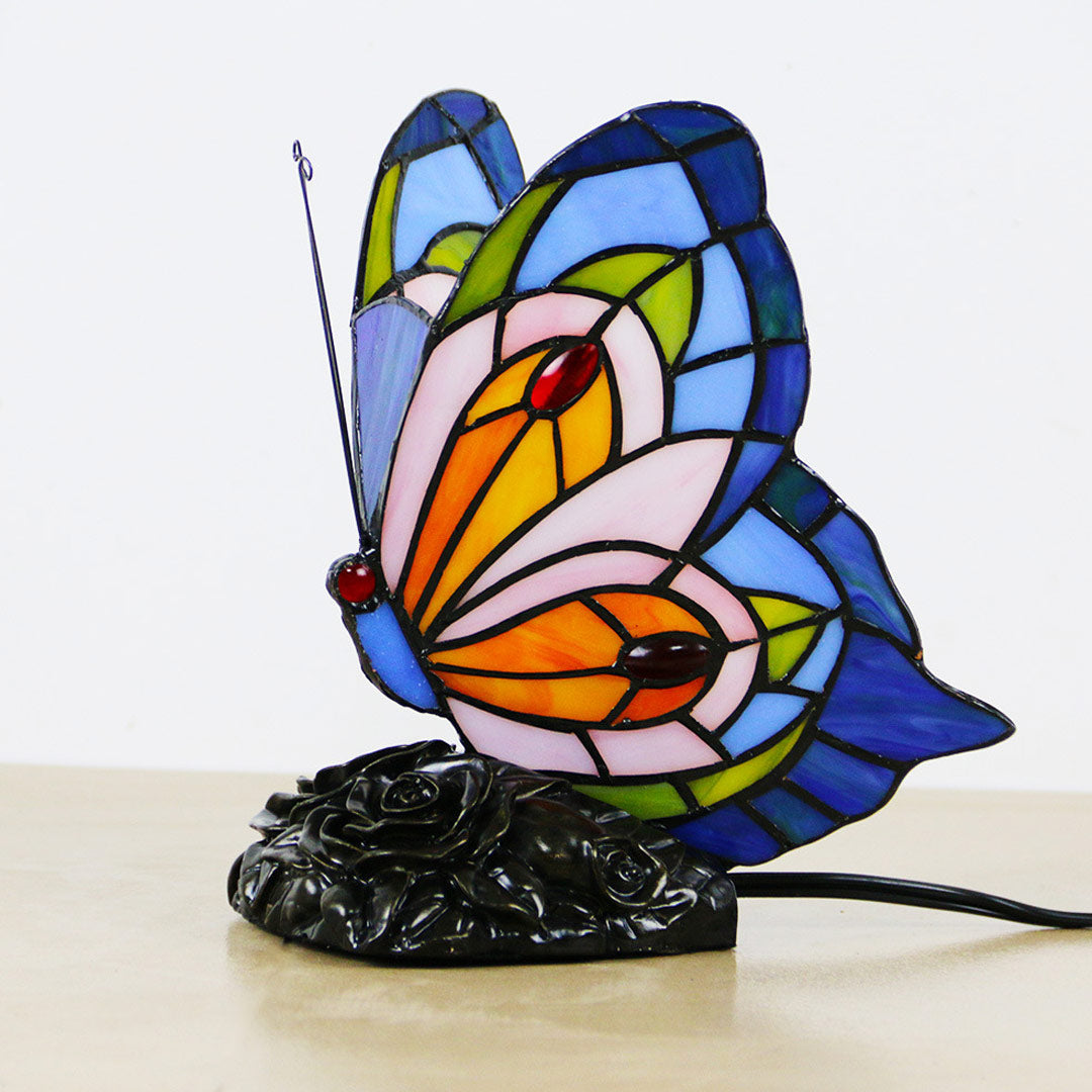Lámpara de mesa con vitral Tiffany de mariposa