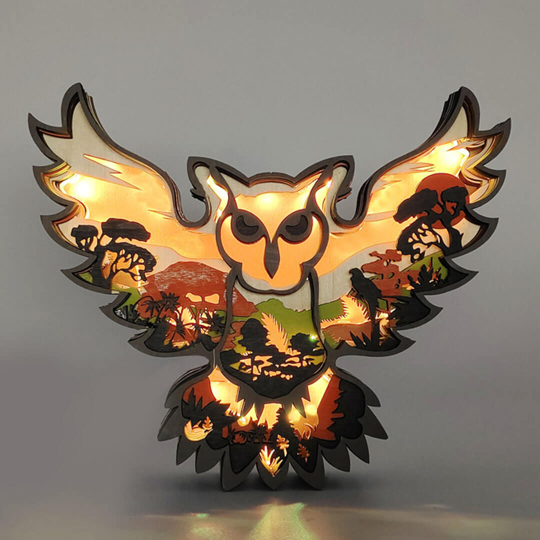 3D Wooden Owl Carving Handcraft
