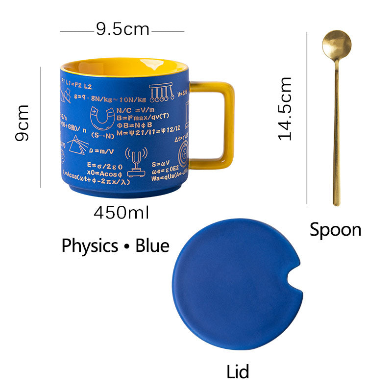 Taza de café de fórmula matemática con tapa y cuchara