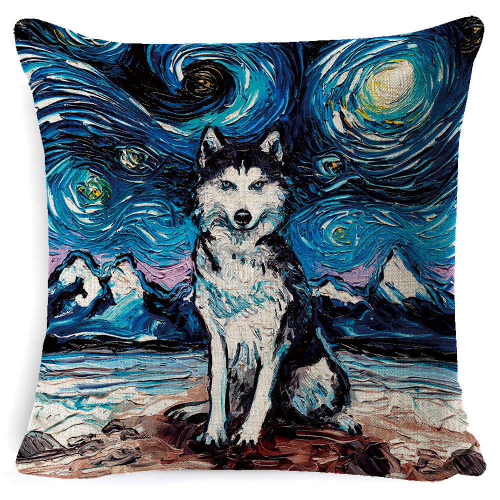 Fodera per cuscino notte stellata e cani da compagnia