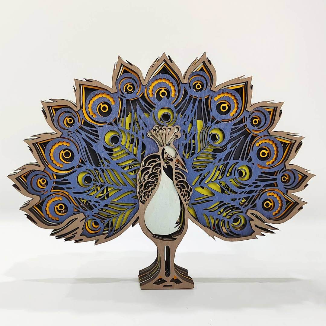 3D Wooden Peacock Carving Handcraft