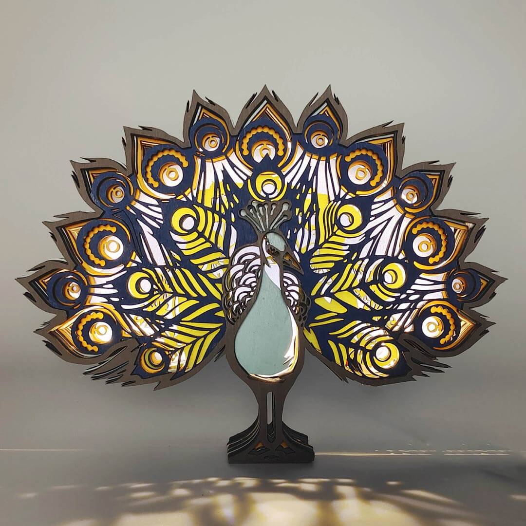 3D Wooden Peacock Carving Handcraft