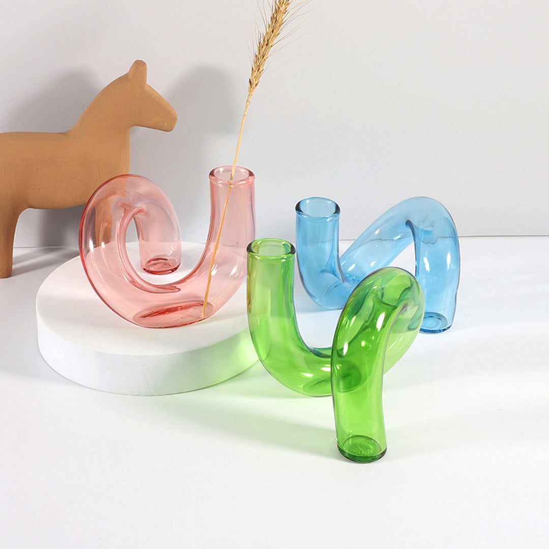Vase bougeoir en verre torsadé