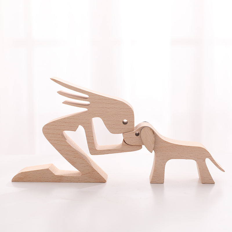 Adorno de madera humano y perro