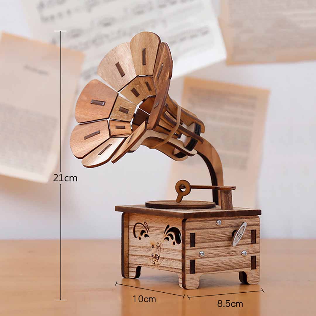 Wooden Assembled Gramophone Music Box