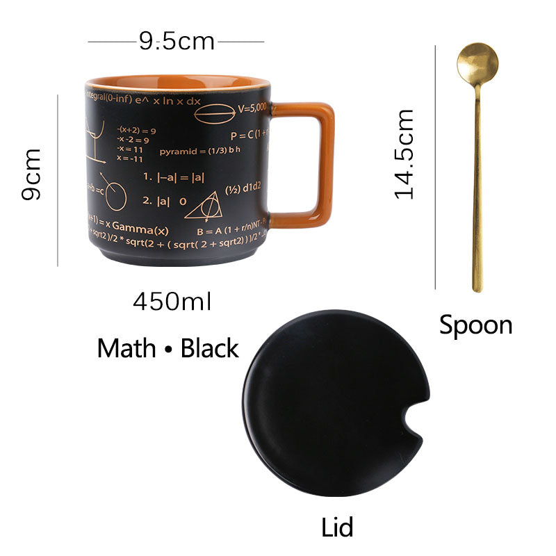 Taza de café de fórmula matemática con tapa y cuchara