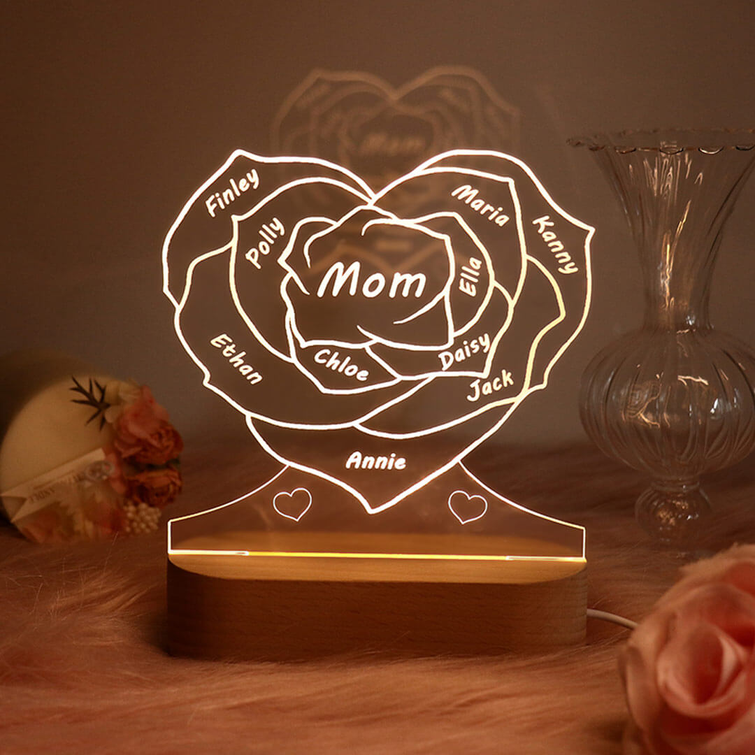 Custom Name Heart Rose Puzzle Light