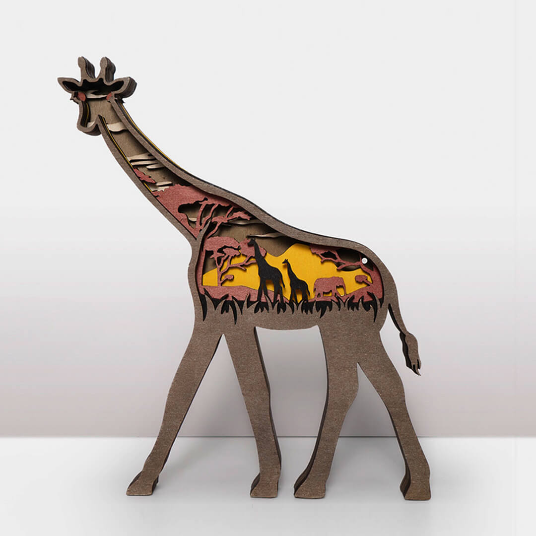 3D Wooden Giraffe Carving Handcraft