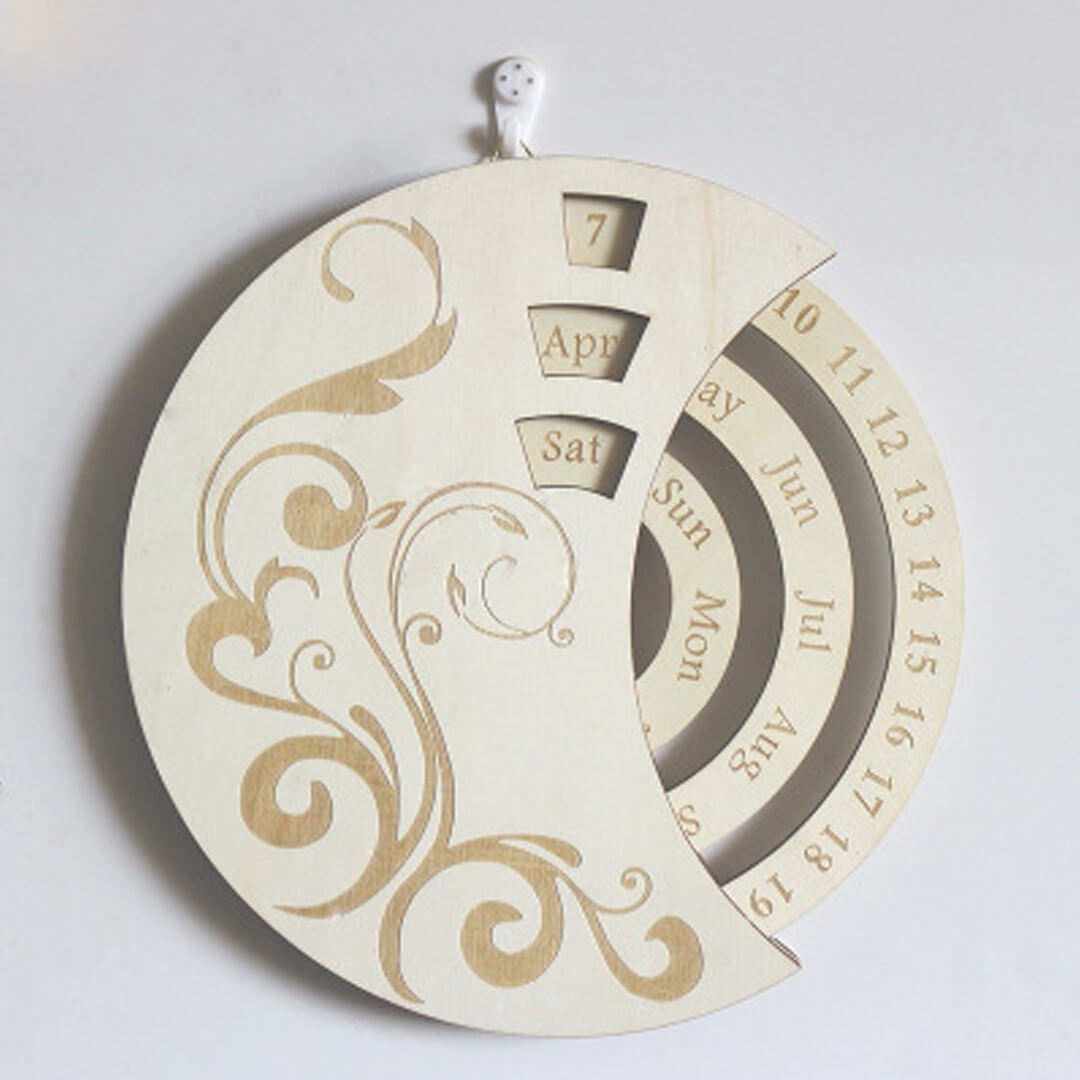 Rotating Wooden Carved Perpetual Calendar