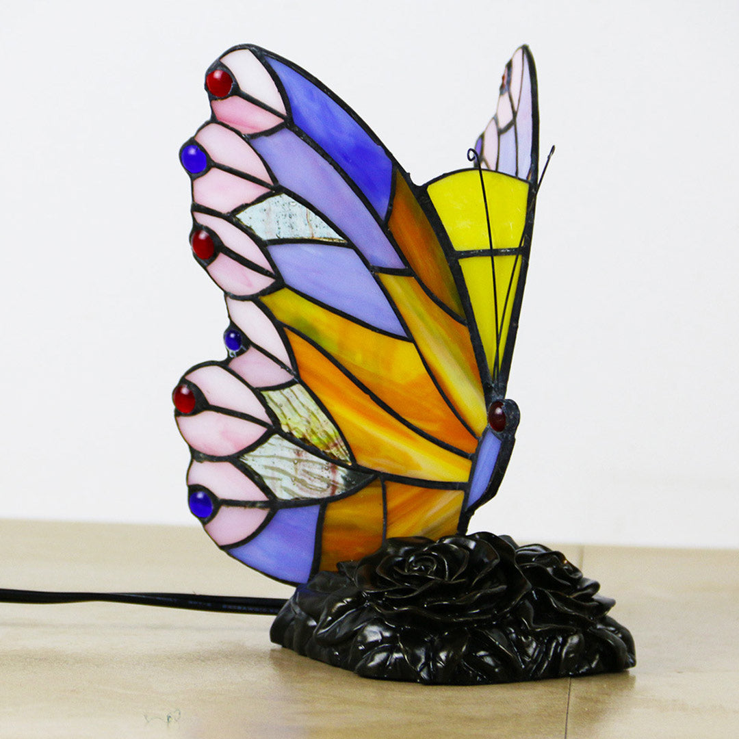Lámpara de mesa con vitral Tiffany de mariposa