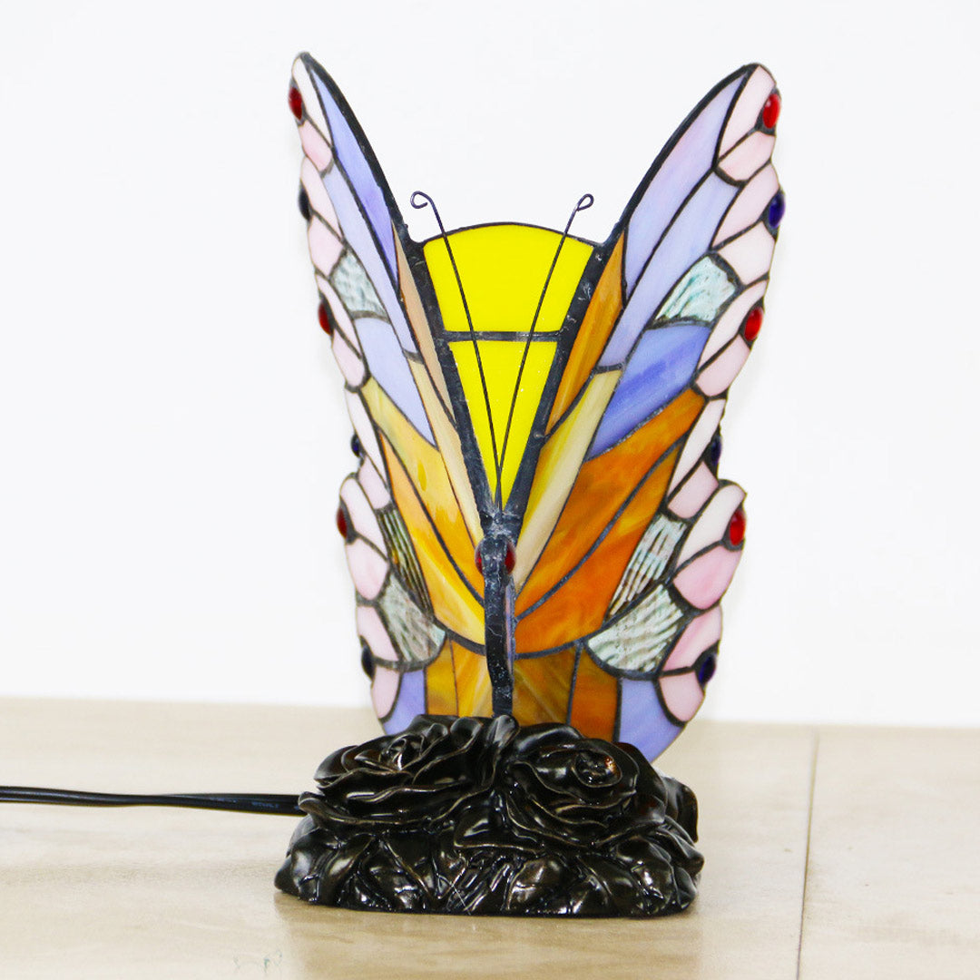 Lámpara de mesa con vitral Tiffany de mariposa