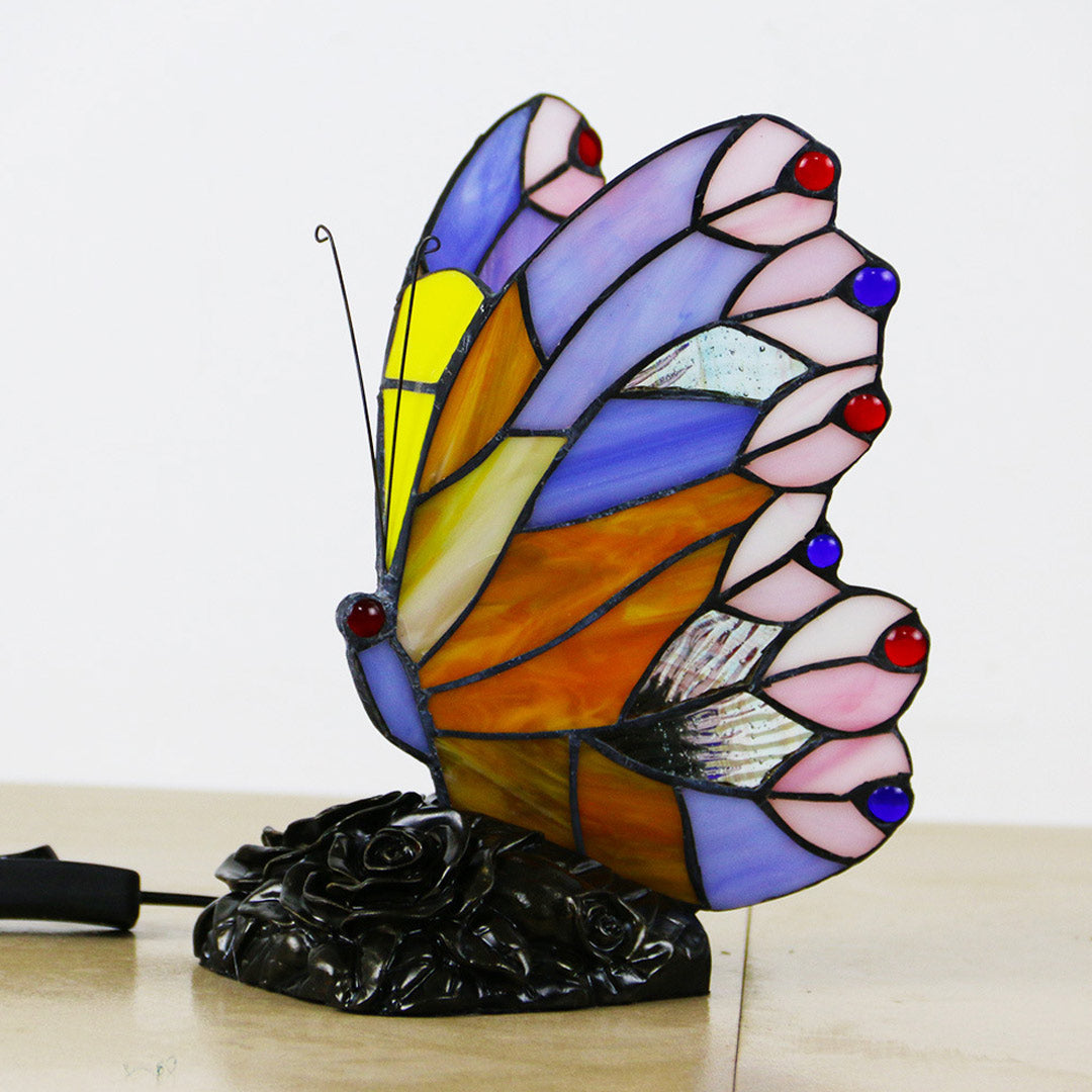 Lámpara de mesa con vitral Tiffany de mariposa