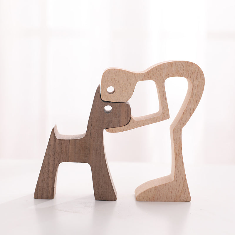 Adorno de madera humano y perro