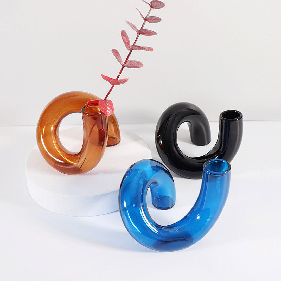Vase bougeoir en verre torsadé