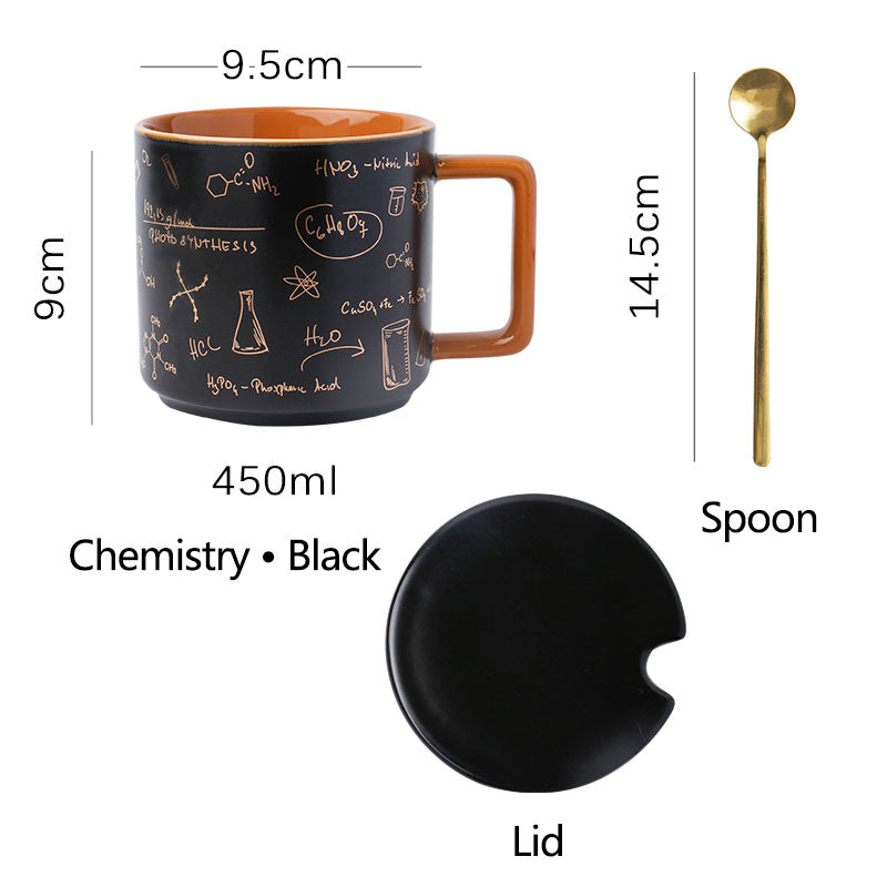 Taza de café de fórmula matemática con tapa y cuchara
