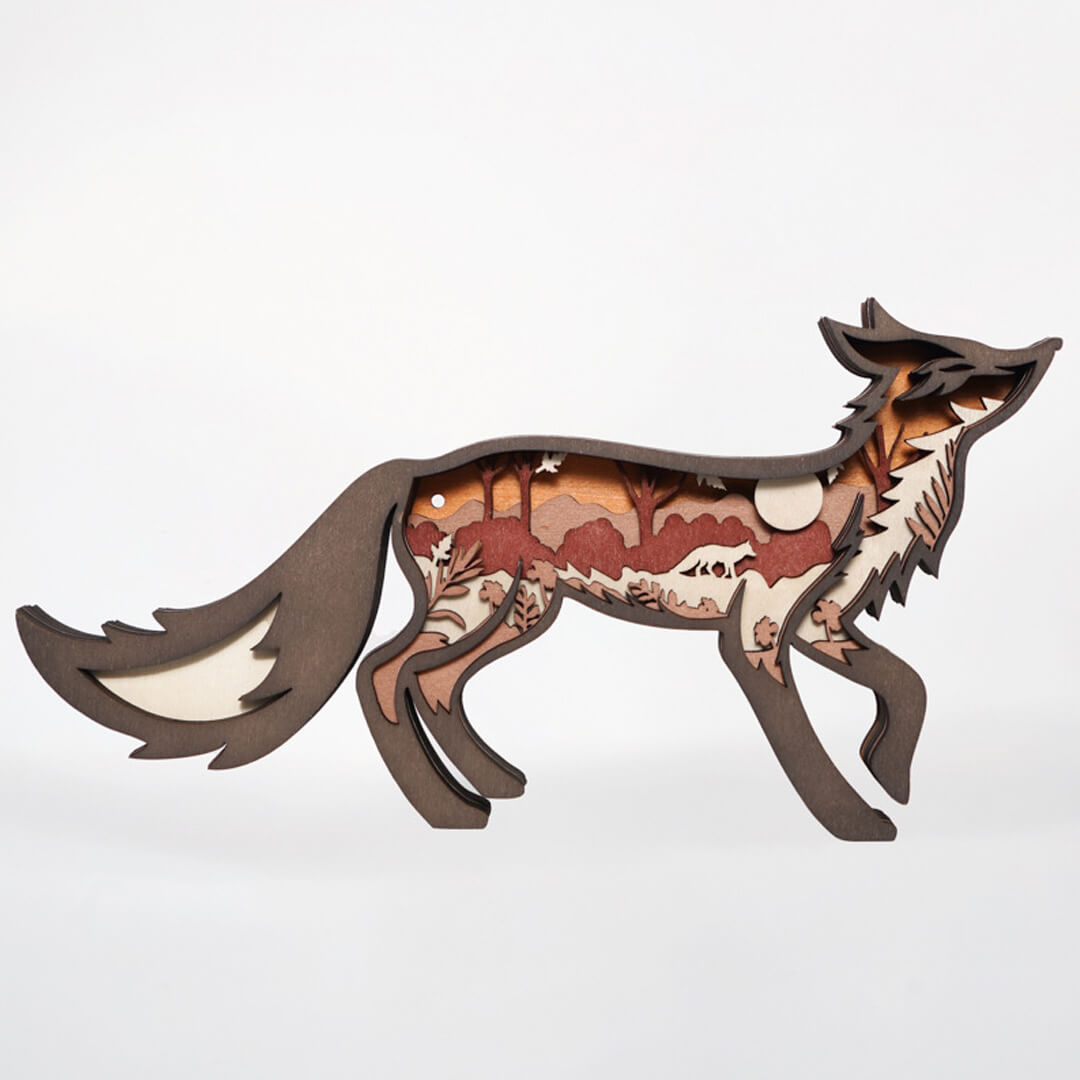3D Wooden Running Fox Carving Handcraft