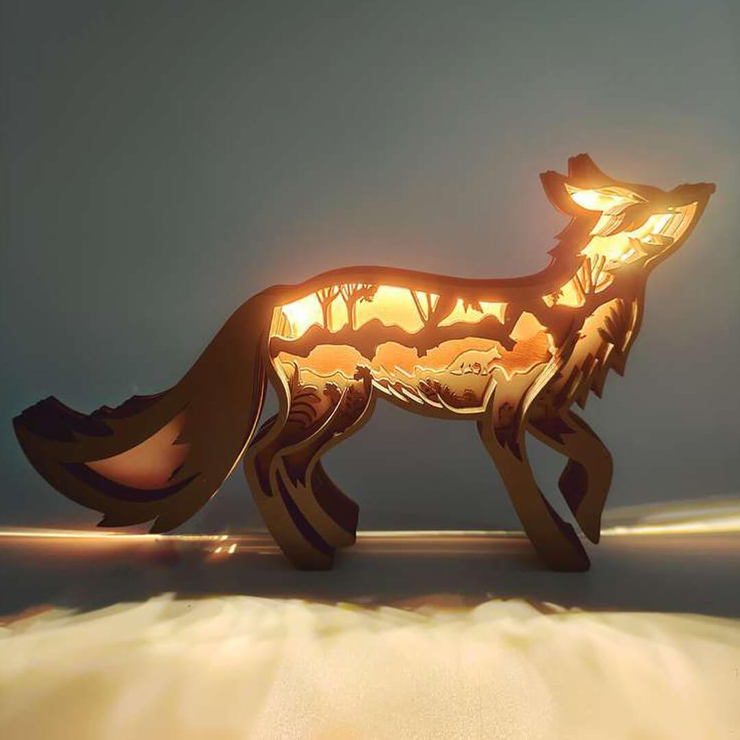 3D Wooden Running Fox Carving Handcraft