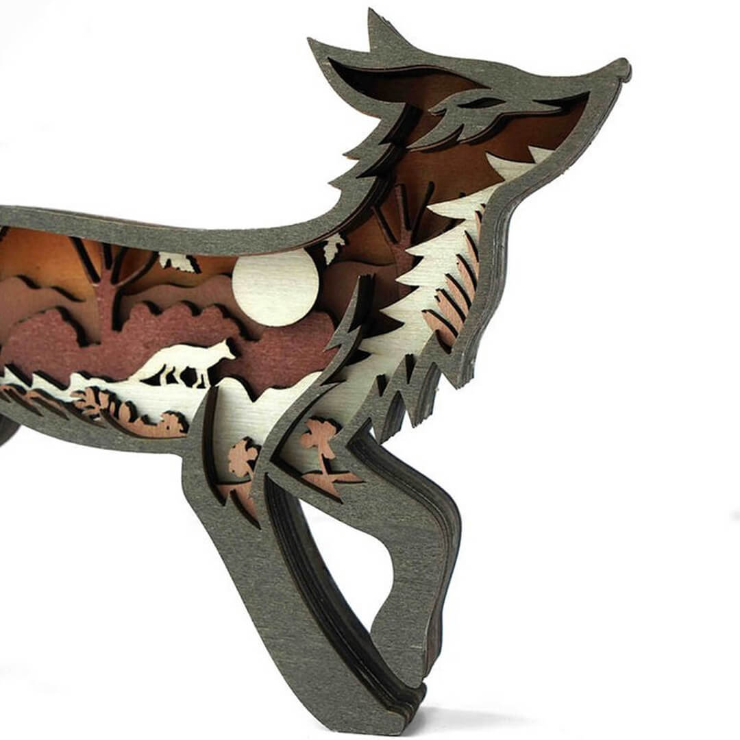 3D Wooden Running Fox Carving Handcraft