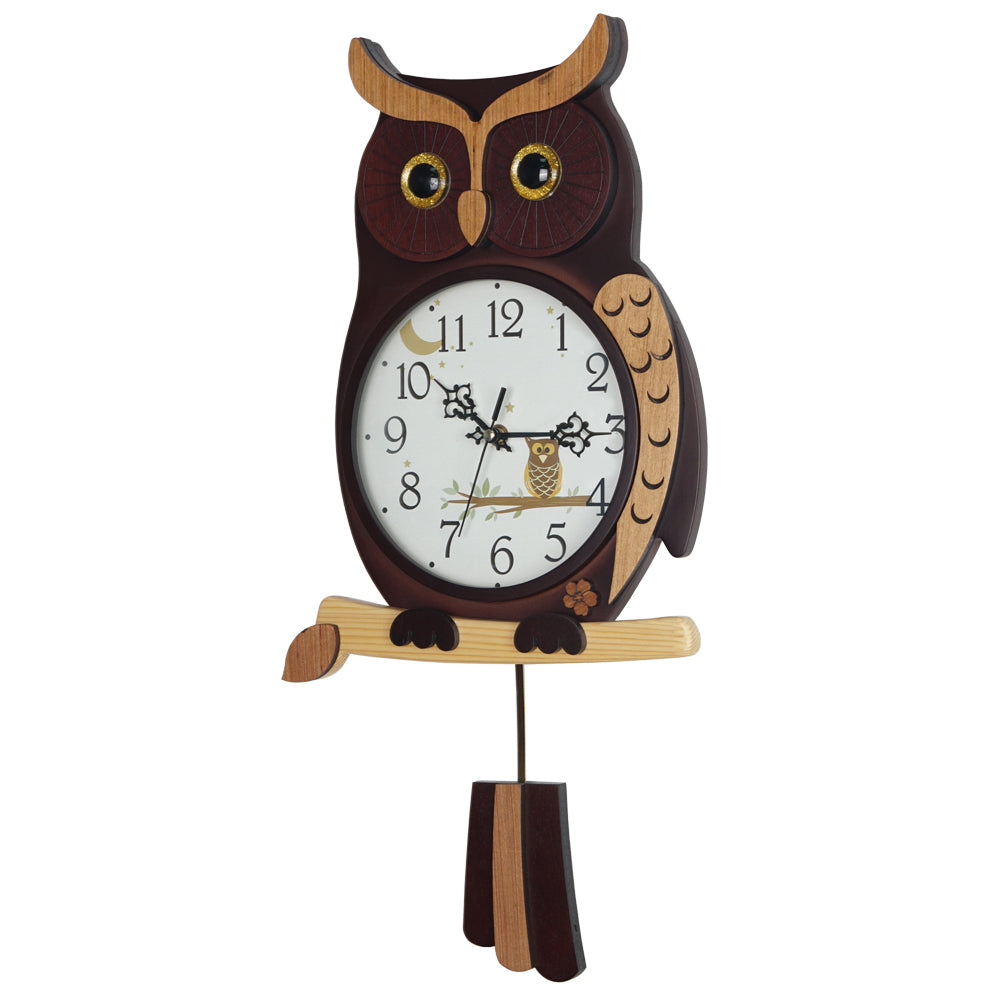 Eule Holz-Quarz-Wanduhr