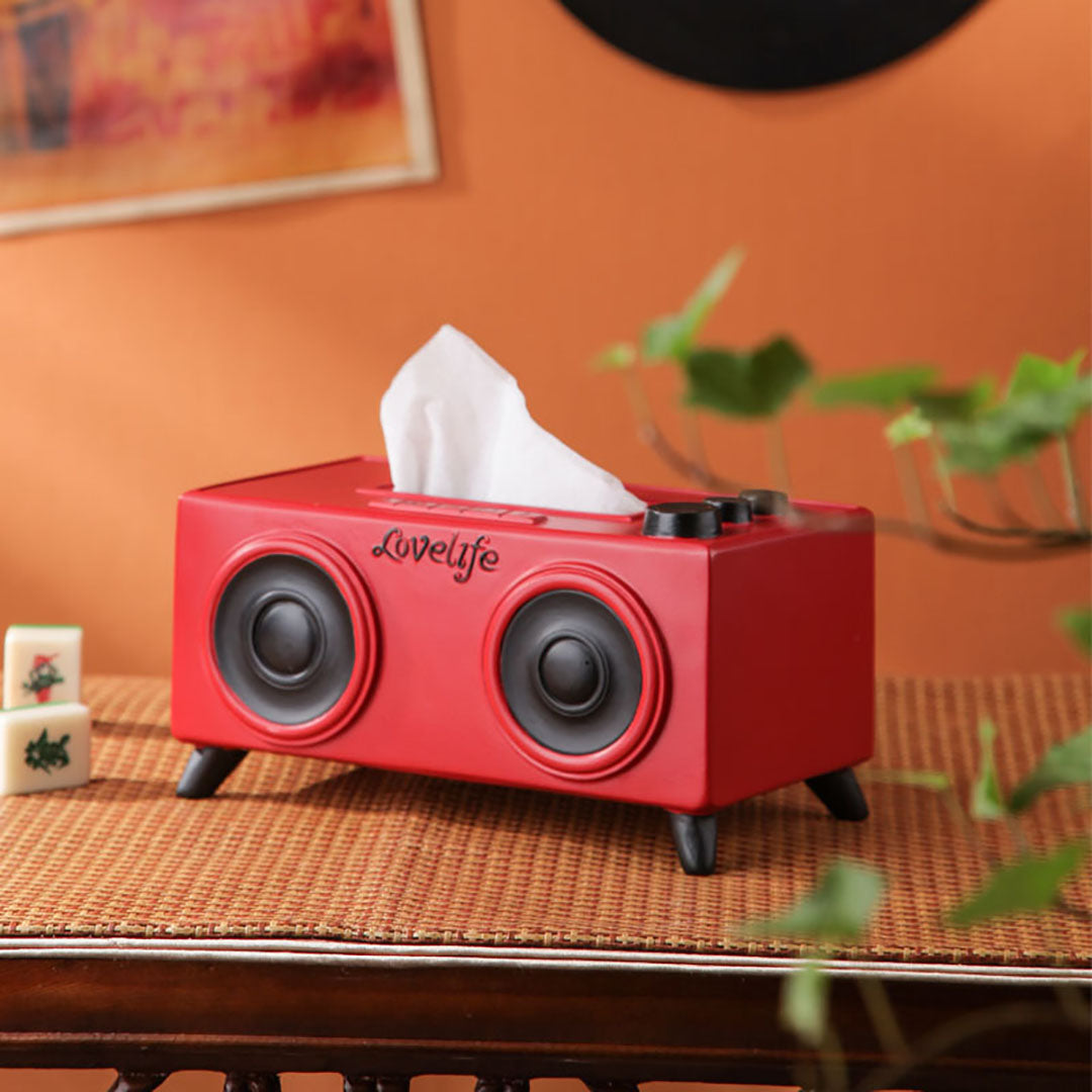 Caja de pañuelos de audio de música retro